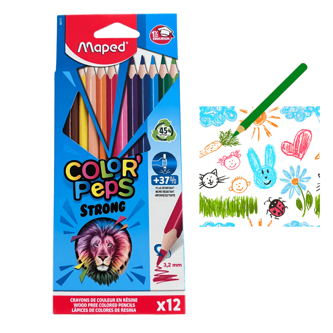 Set 12 Creioane Colorate Maped Color’Peps Strong – ultra rezistente, 3.2 mm