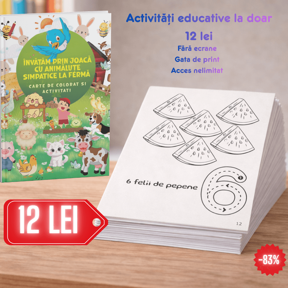 Carte de colorat de printat– Invatare prin joaca cu animalute simpatice la ferma  89 pagini