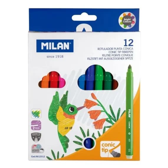Carioci Milan 12 culori – culori intense pentru copii, desen si colorat