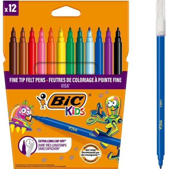 Carioci BIC Visa 12 culori – set pentru copii, desen si colorat