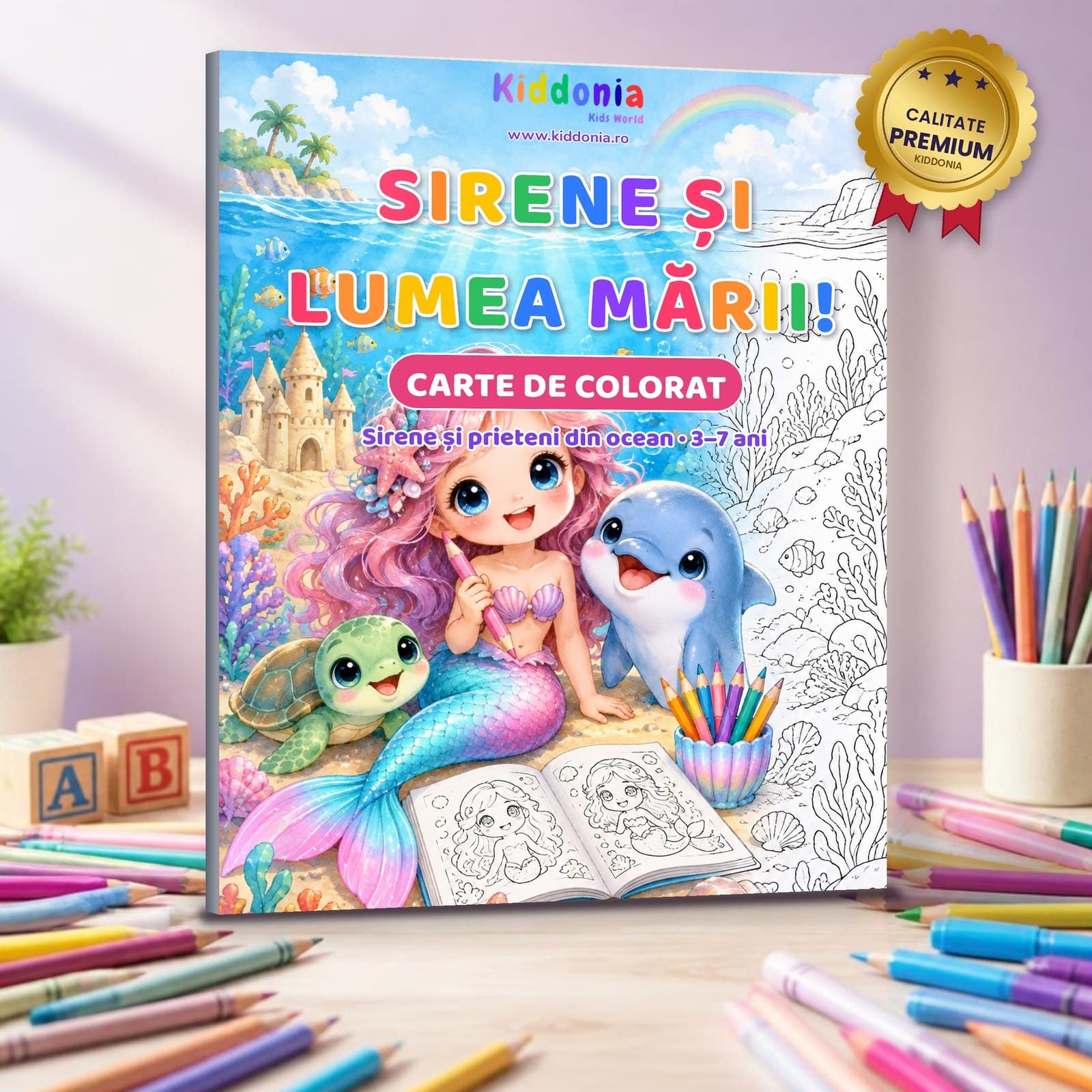 Carte de colorat Sirene și lumea mării! — 60 de desene, 3–7 ani