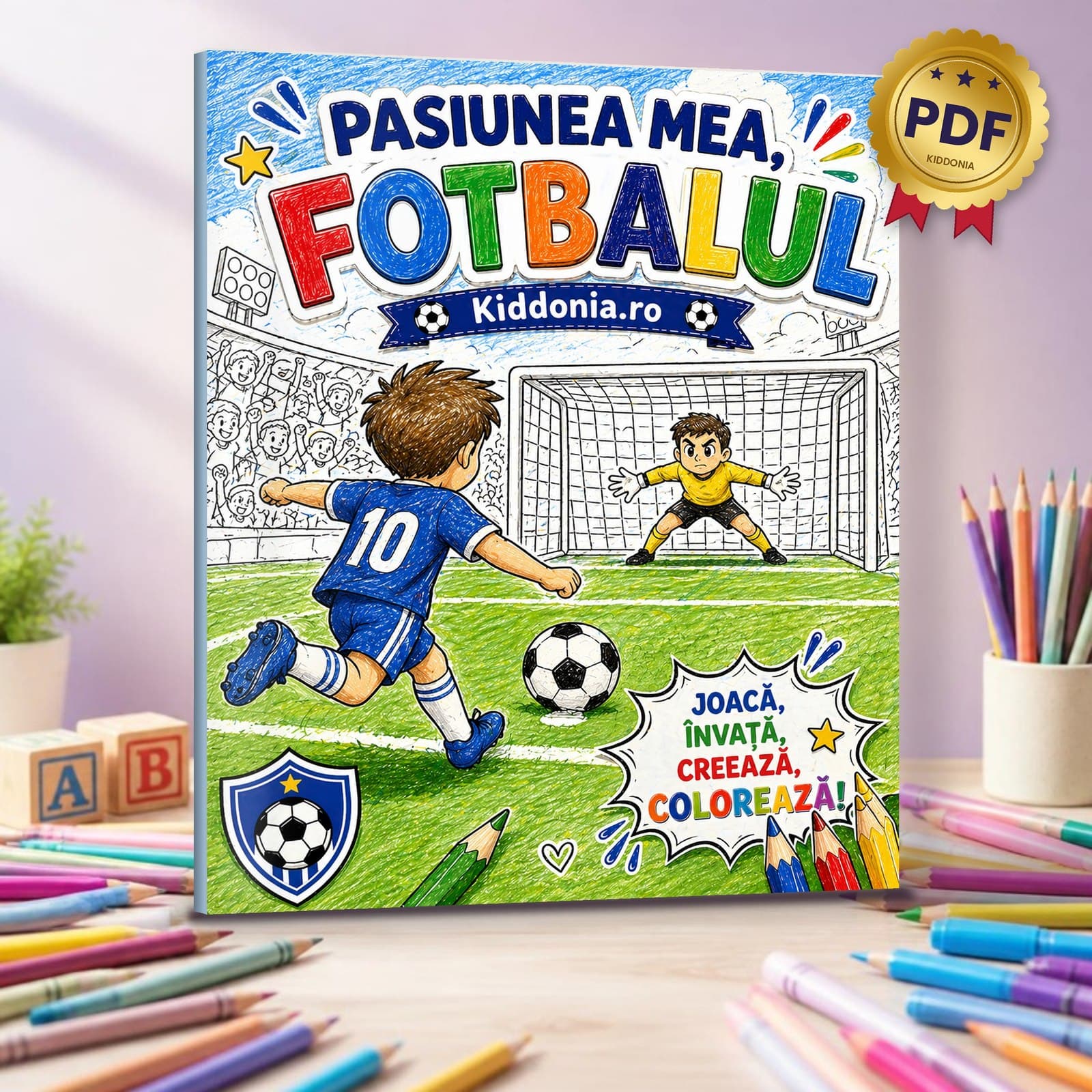 Pasiunea mea: Fotbalul – Carte de colorat de printat pentru copii 3–6 ani