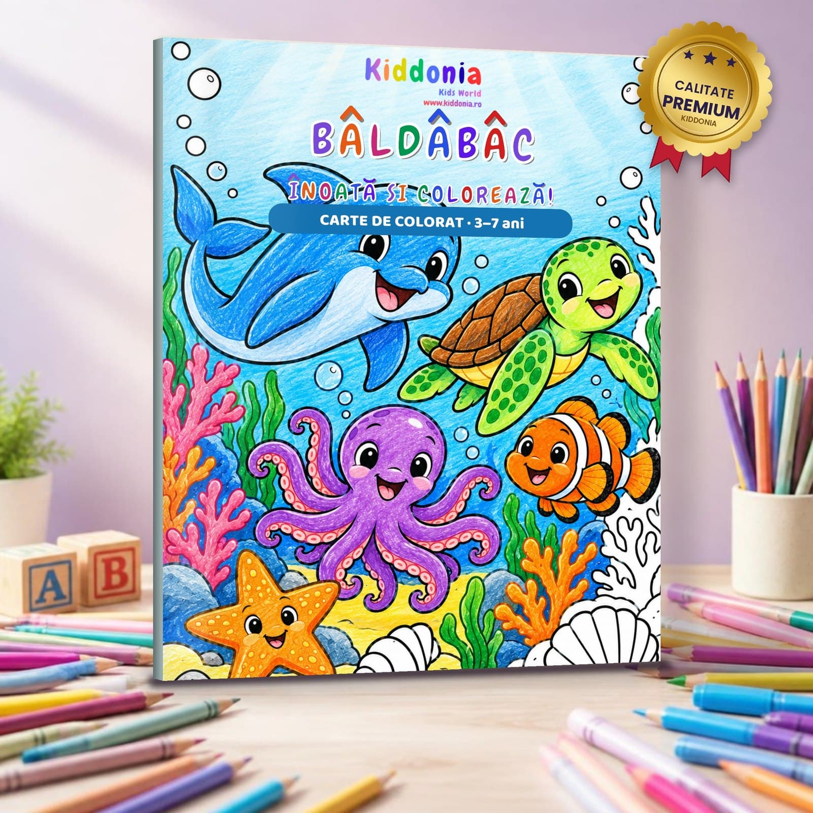 Carte de colorat Baldabac, animăluțe din mare, 3-7 ani