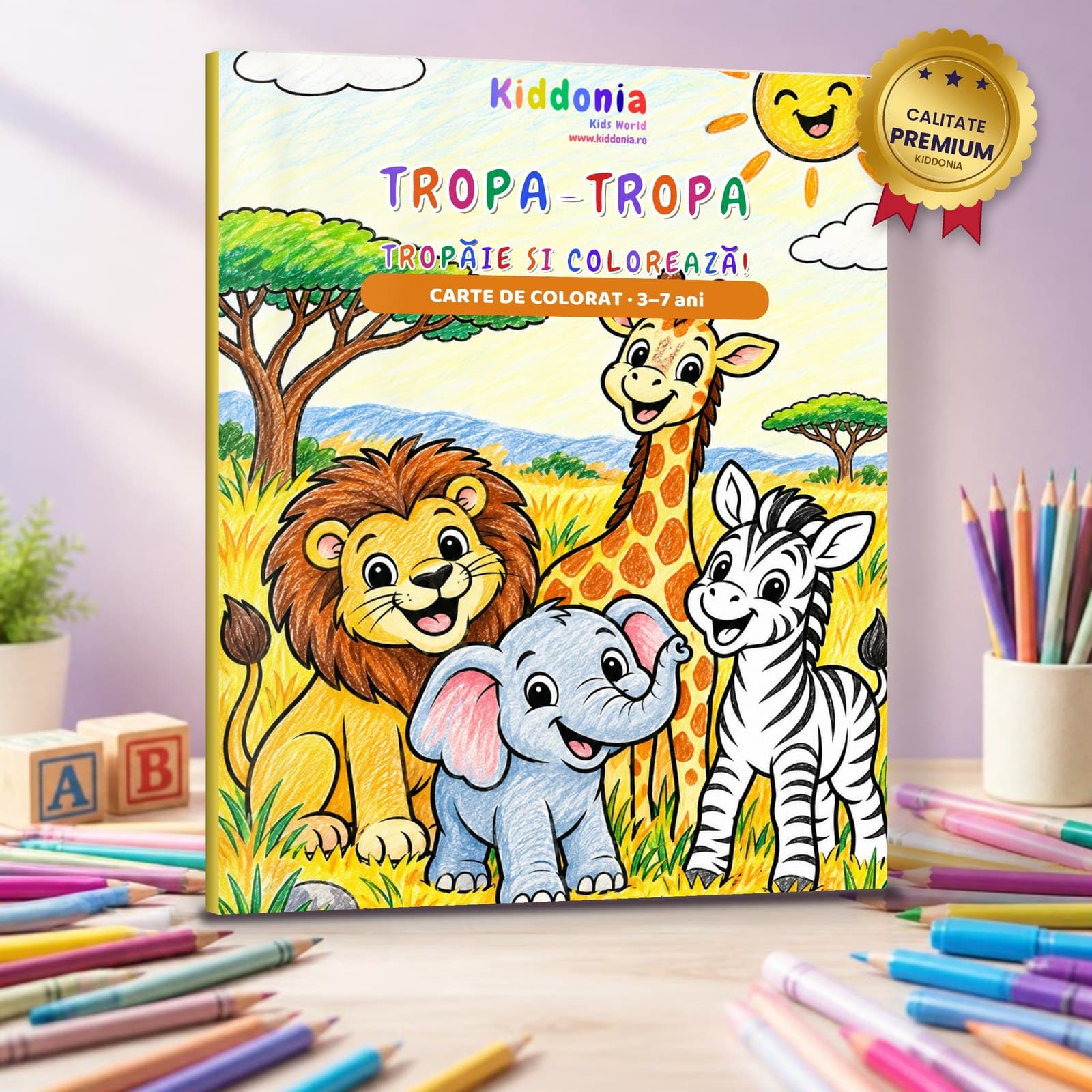 Carte de colorat Tropa-Tropa, animăluțe din savană, 3-7 ani